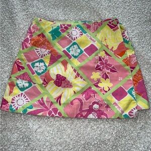 Lilly Pulitzer Diamond Head Wrap Skirt Monkey Patchwork Preppy Bright Vintage